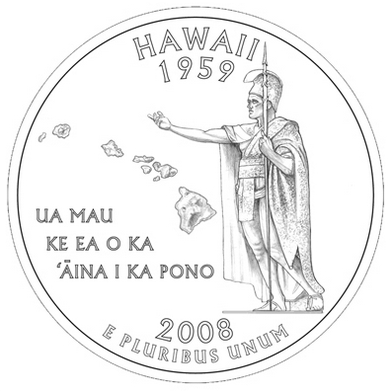 ハワイ州の25セント硬貨のデザイン
